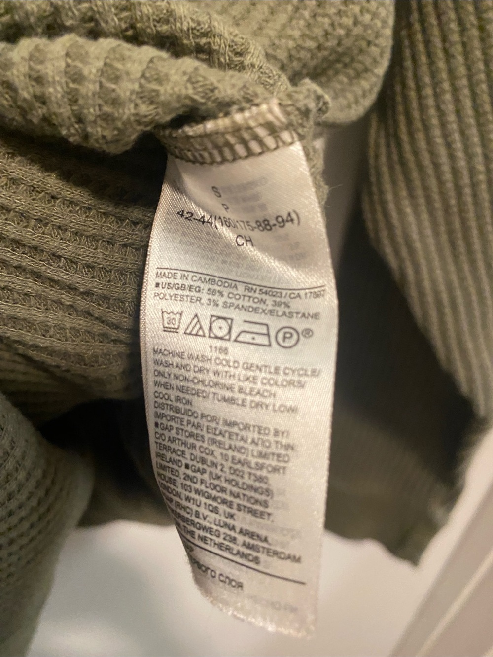 GAP Olive Green Waffle Henley Long Sleeve Top - Picture 6 of 6